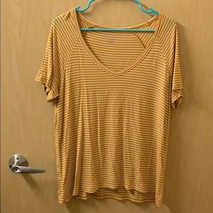 American Eagle mustard striped v-neck tee